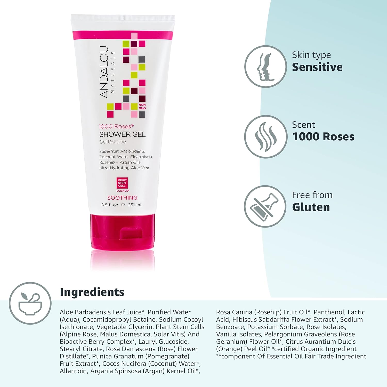 Andalou Naturals 1000 Roses Soothing Shower Gel, 8.5 Ounce : Beauty & Personal Care