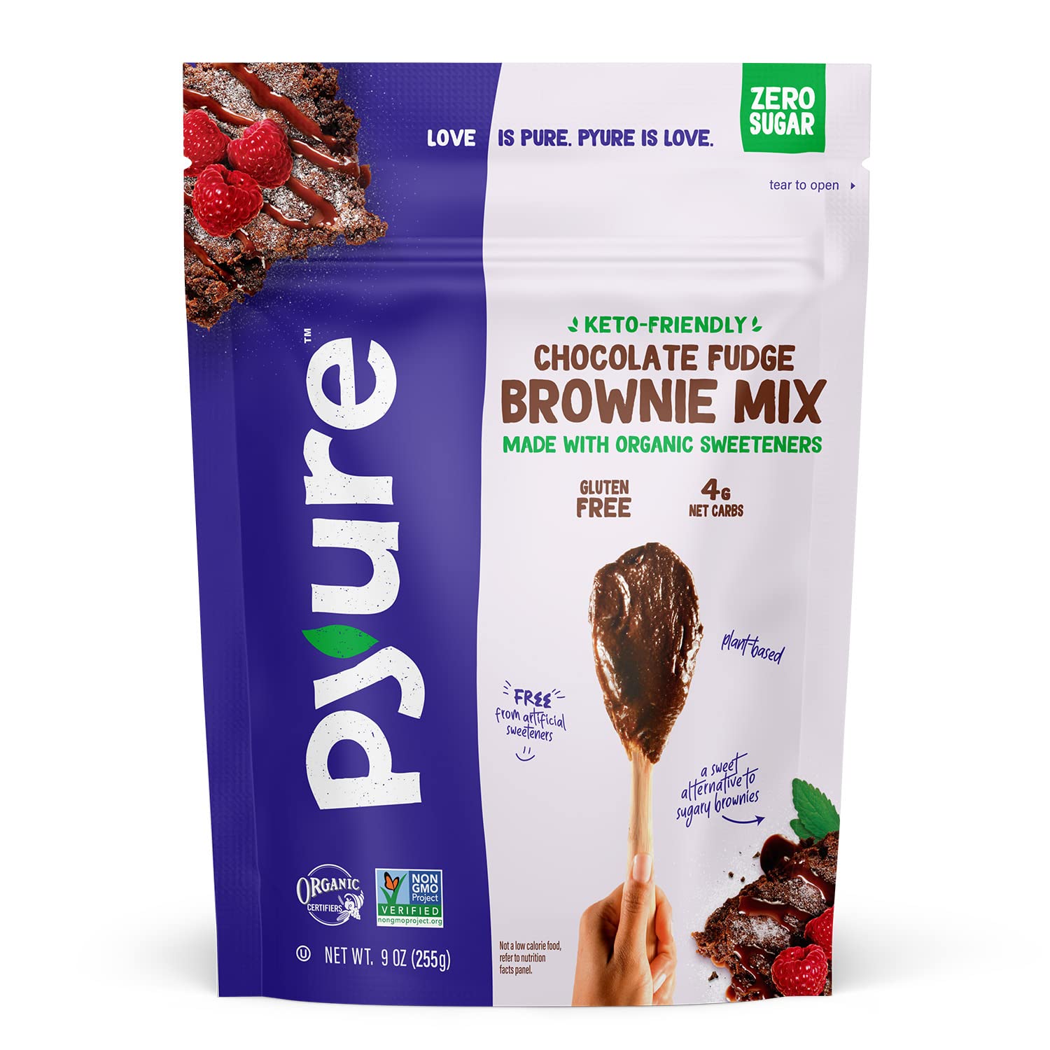 Pyure Chocolate Fudge Brownie Mix | Keto Brownie Mix, Sugar Free Chocolate Low Carb Brownie Mix, Gluten Free Brownies, Vegan Brownies | 4 Net Carbs | Made With Organic Plant-Based Ingredients | 9 oz