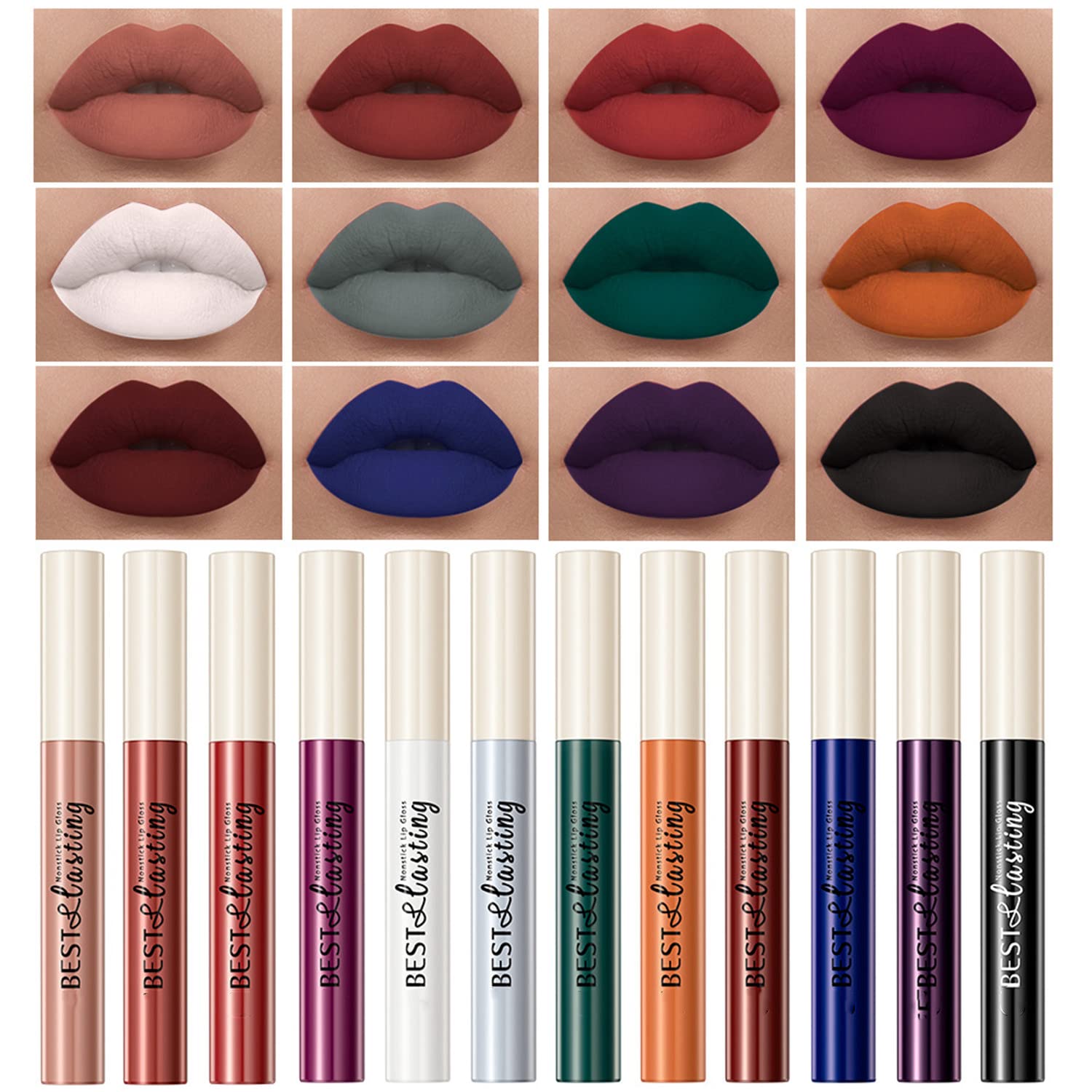 Maepeor Matte Liquid Lipstick Set 12Pcs Smooth Creamy Velvet Lipstick Long-Lasting Waterproof Smudgeproof Lip Gloss For Women And Girls (Matte, 12Pcs-02)