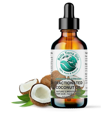 Bella Terra Oils - Organic Fractionated Coconut Oil (MCT) 4 oz - A Treasured Elixir from Coconut, Enriched with Caprylic & Capric Acid, The Ultimate Carrier for Mixing Oils