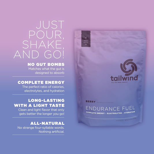 Tailwind Nutrition Endurance Fuel, Electrolyte & Hydration Sports Drink Mix Powder, Gluten-Free, Vegan, Berry, 50 Servings