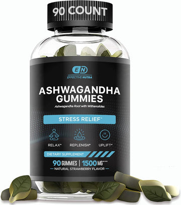 Ashwagandha Gummies 1500Mg - Stress Relief, Immune Support, Calm Mood & Increased Energy - Ashwagandha Supplements For Men & Women - Natural Strawberry Flavor (90 Count)