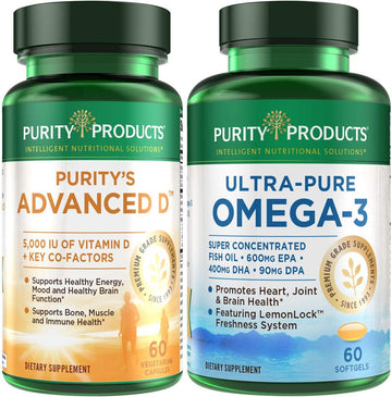 Purity Products KIT - Dr. Cannell's Advanced D + Omega-3 Ultra-Pure Fish Oil from Advanced D is Packed with Vitamin D, Vitamin K2, Zinc, Magnesium Citrate, Boron and Taurine