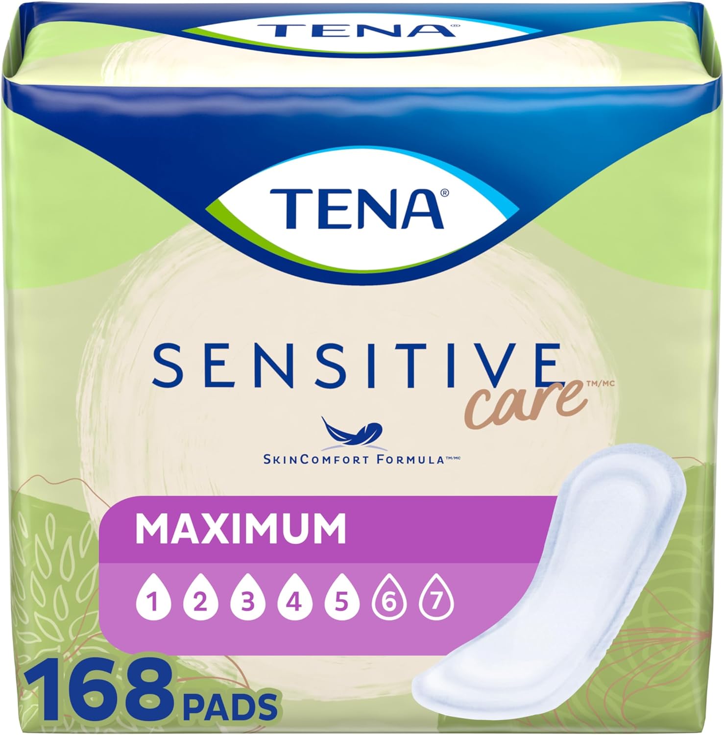 Tena Intimates Maximum Absorbency Incontinence/Bladder Control Pad For Women, Regular Length, 168 Count (3 Packs Of 56)