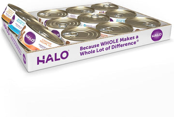 Halo Cat Pate Variety Pack: Grain Free Chicken Pate, Whitefish Pate, Turkey & Giblets Pate 5.5 Oz Can (Pack Of 12)