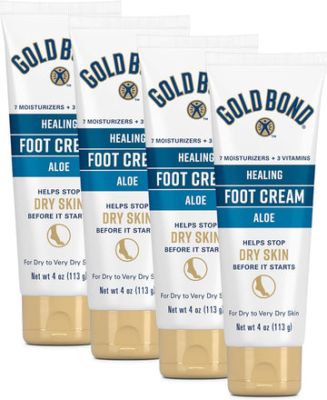 Gold Bond Healing Foot Cream, 4 oz. (Pack of 4), With Aloe, Nourishes & Softens For Healthier Looking Feet