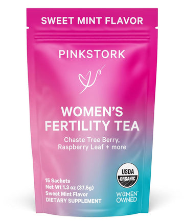 Pink Stork Organic Fertility Tea - Hormone Balance With Chaste Tree Berry (Vitex), Mint, And Red Raspberry Leaf - Supports Ovulation & Conception For Her, Caffeine Free - Sweet Mint, 15 Sachets