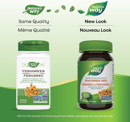 Nature'S Way Fenugreek Seed, Traditional Lactation/Breastfeeding Support*, Non-Gmo Project Verified, Vegan, 100 Capsules (Packaging May Vary)