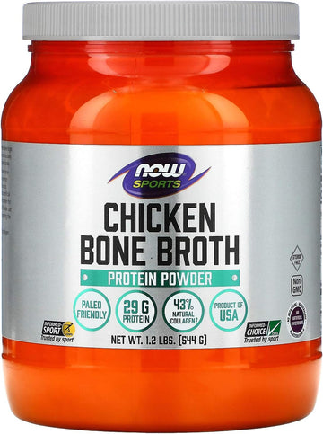 NOW Sports Nutrition, Chicken Bone Broth Powder made with Premium-Quality Chicken Bone Extract, 1.2-Pound