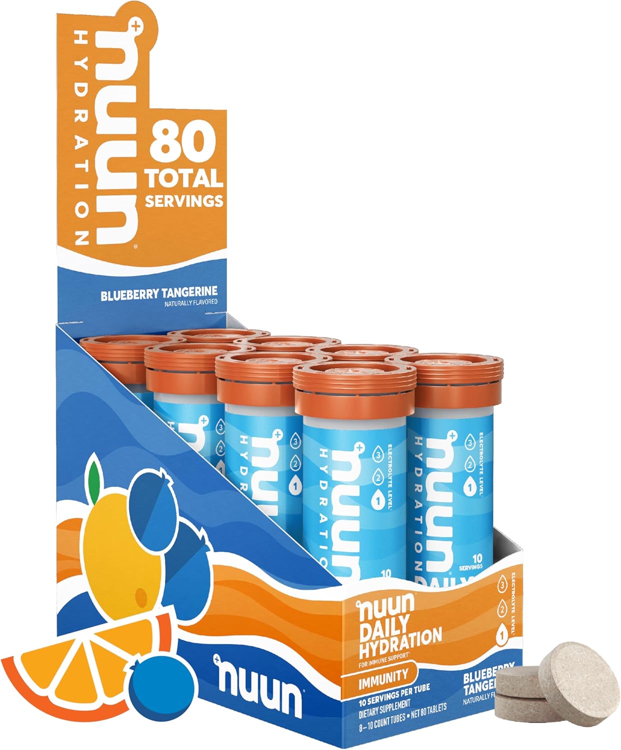 Nuun Hydration Immunity Electrolyte Tablets With 200Mg Vitamin C, Blueberry Tangerine, 8 Pack (80 Servings)