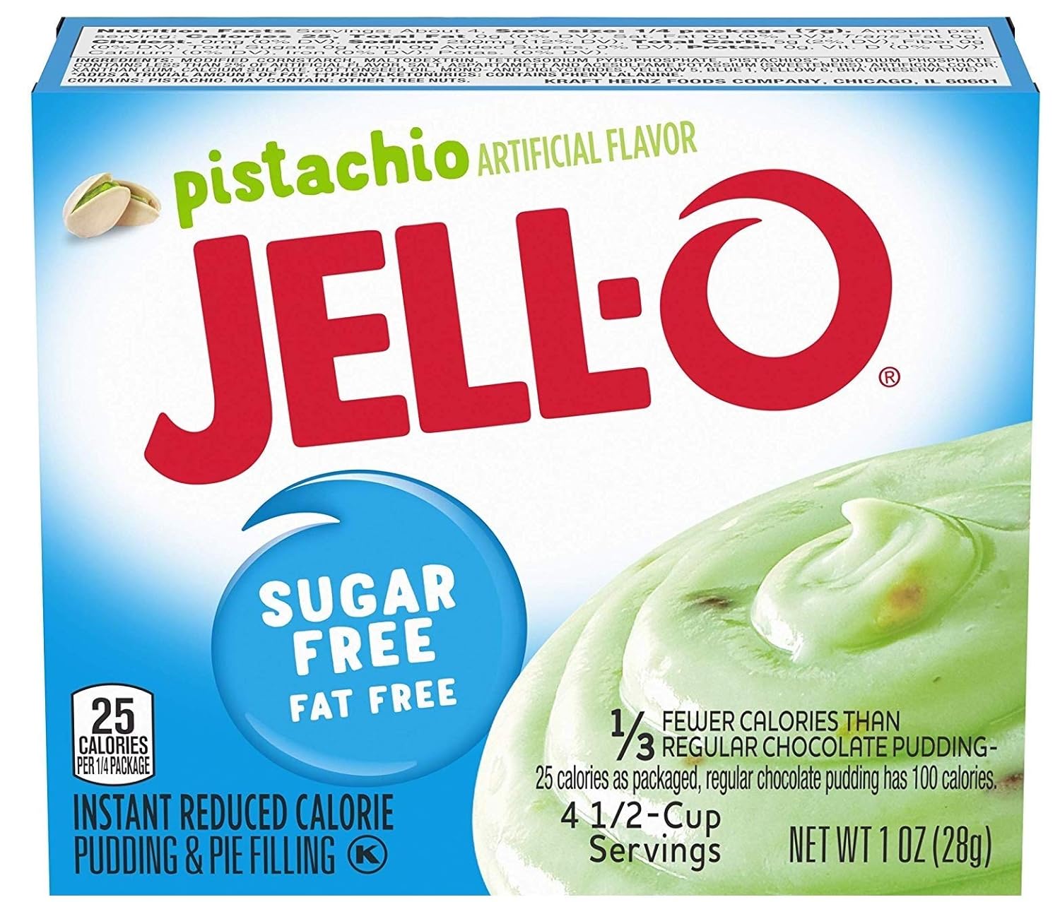 Jell-O Sugar Free Instant Pudding Variety, Chocolate, Vanilla, Banana Creme, And Pistachio, One 1 Oz Box Of Each Flavor With Spice Of Life Mini Bamboo Spatula