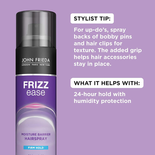 John Frieda Anti Frizz, Frizz Ease Firm Hold Hairspray, Anti-Humidity Spray For Hair, For 24-Hour Hold, 12 Oz, Pack Of 2