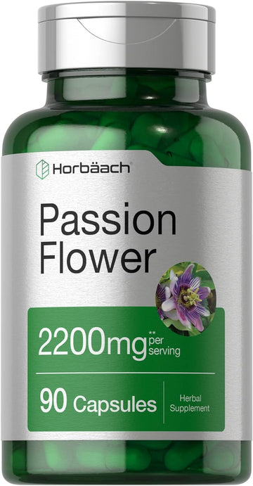 Horbäach Passion Flower Capsules | 2200Mg | 90 Count | Non-Gmo & Gluten Free Extract Supplement