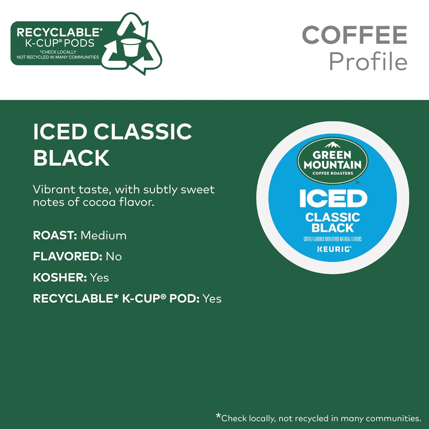 Green Mountain Coffee Roasters ICED Classic Black, Single Serve Keurig K-Cup Pods, Medium Roast Iced Coffee, 72 Count (6 Packs of 12) : Grocery & Gourmet Food