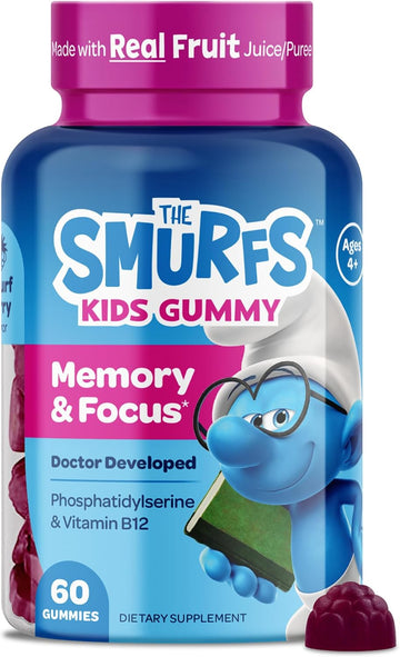 The Smurfs 1Mg Melatonin Gummies For Kids With Chamomile & Lemon Balm For A Restful Sleep Age 3+ | Non-Habit Forming | Made With Real Fruit In A Smurf Berry | Doctor Developed | 50 Vegetarian Gummy