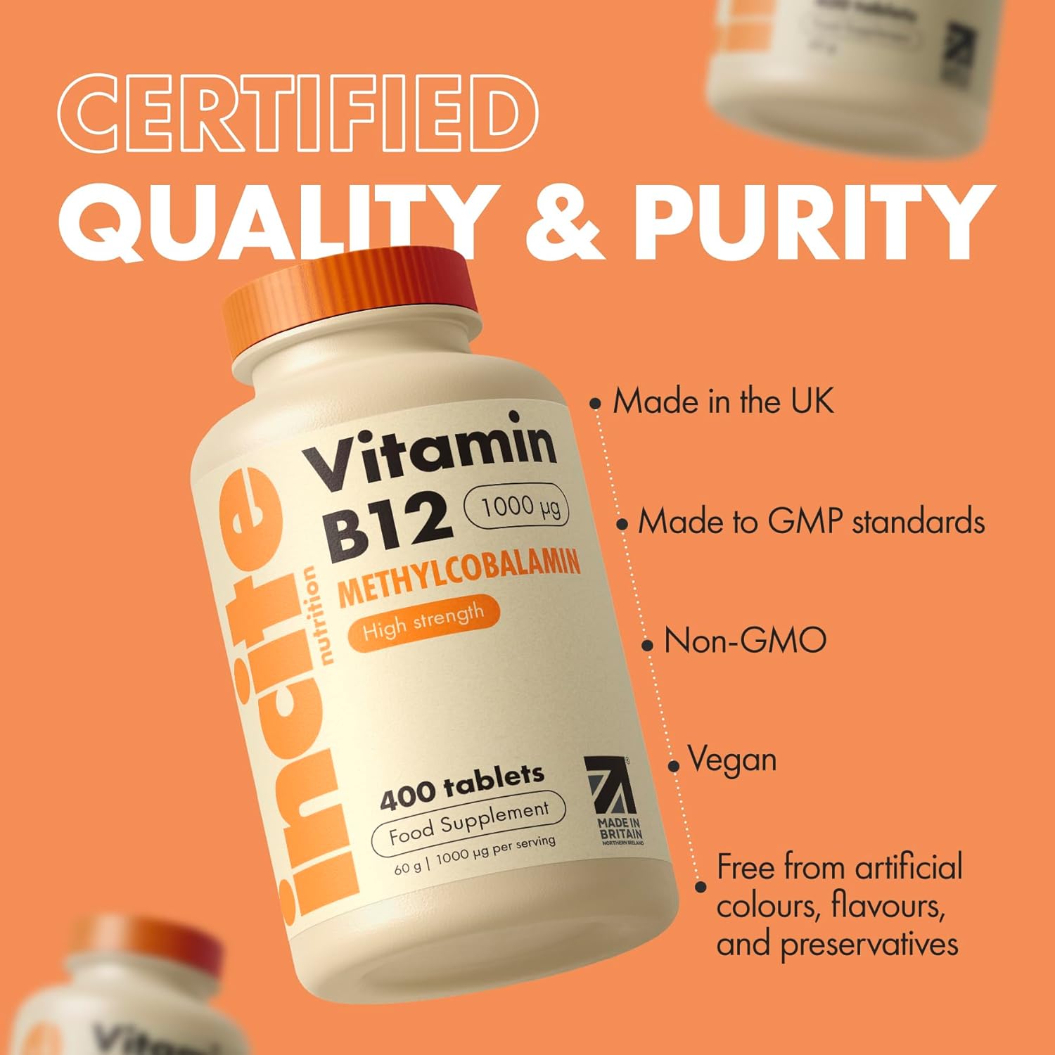 Incite Nutrition Vitamin B12 Tablets 1000 mcg. +1 Year Supply of High Strength Methylcobalamin. Boost Energy and Support Nervous System. Easy to Swallow, Non-GMO, and Suitable for Vegetarians & Vegans : Amazon.co.uk: Health & Personal Care