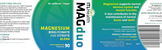 MAG365 ITL Health - MAG Duo Magnesium Bisglycinate & Citrate Blend, 90 Capsules, Promotes Stress Relief, Excellent Source of Magnesium, Overall Health Supplement : Amazon.co.uk: Health & Personal Care
