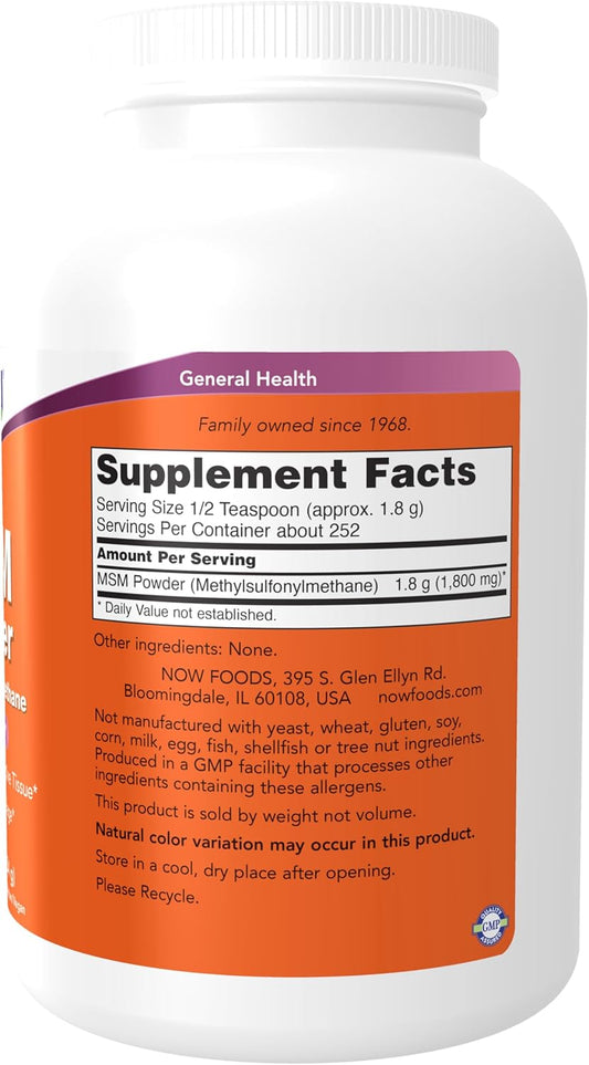 Now Foods Supplements, Msm (Methylsulfonylmethane) Powder, Supports Healthy Cartilage*, Joint Health*, 1-Pound