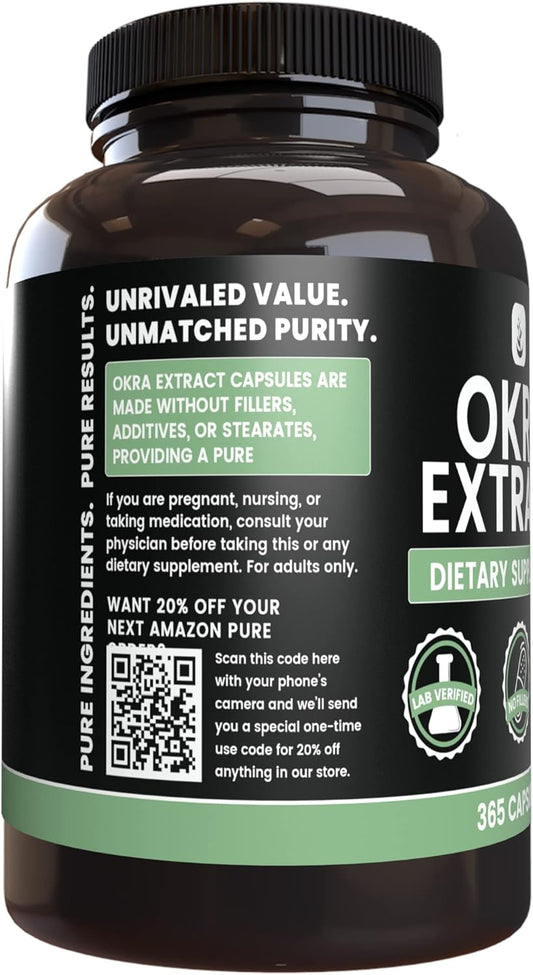 Pure Original Ingredients Okra Extract (365 Capsules) No Magnesium Or Rice Fillers, Always Pure, Lab Verified