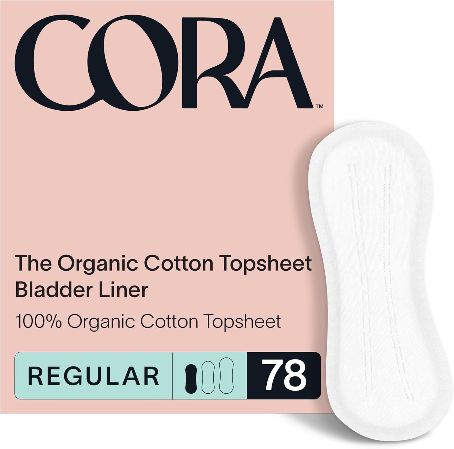 Cora Ultra Thin Organic Bladder Liners | Incontinence & Postpartum Pads For Women | Panty Liners For Bladder Leaks | Breathable Cotton (78 Regular Liners)