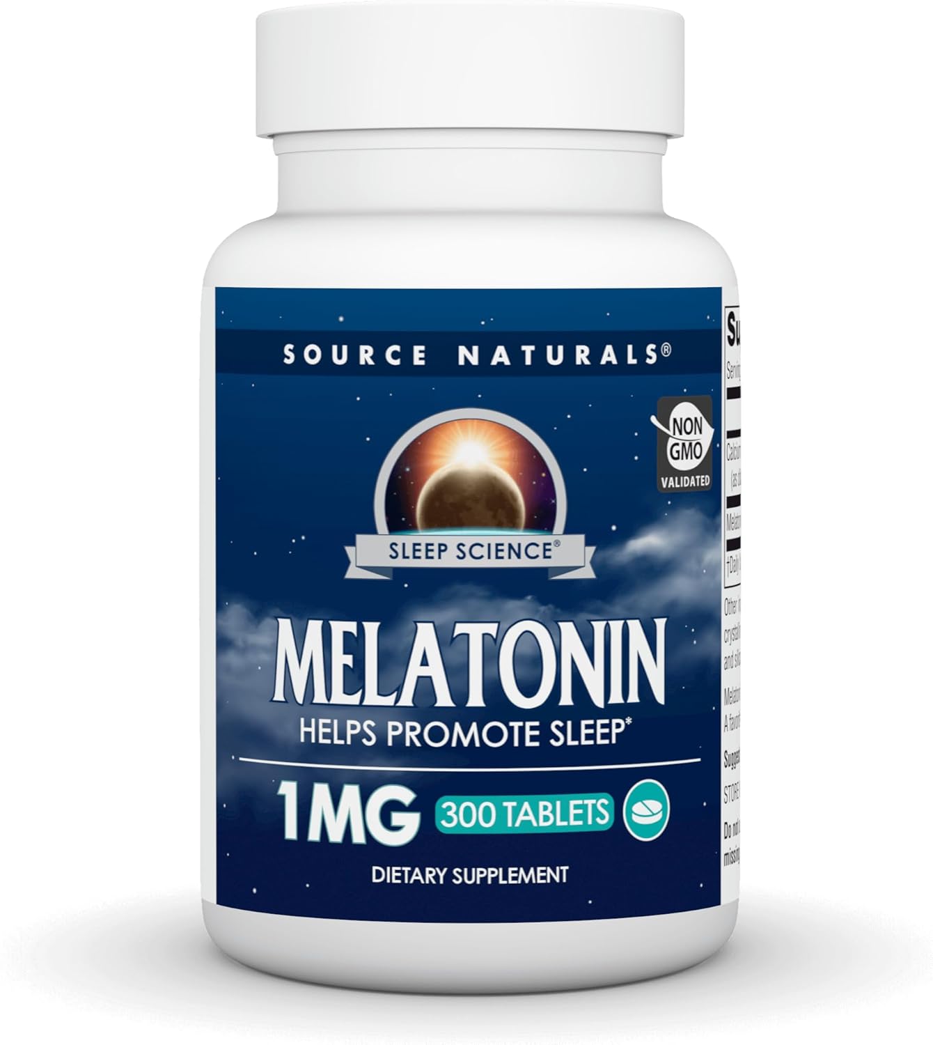 Source Naturals Sleep Science Melatonin, Non-Gmo Validated, 1 Mg - 300 Tablets