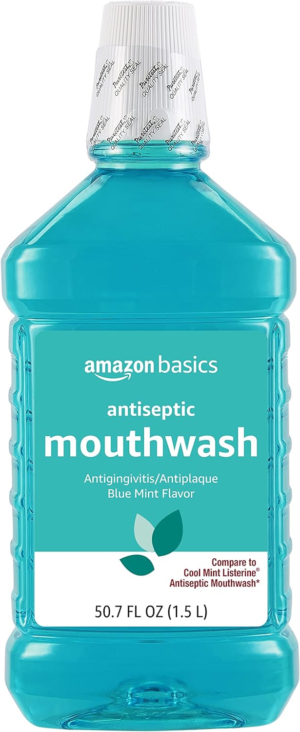 Amazon Basics Antiseptic Mouthwash, Blue Mint, 1.5 Liters, 50.7 Fluid Ounces, 1-Pack (Previously Solimo)