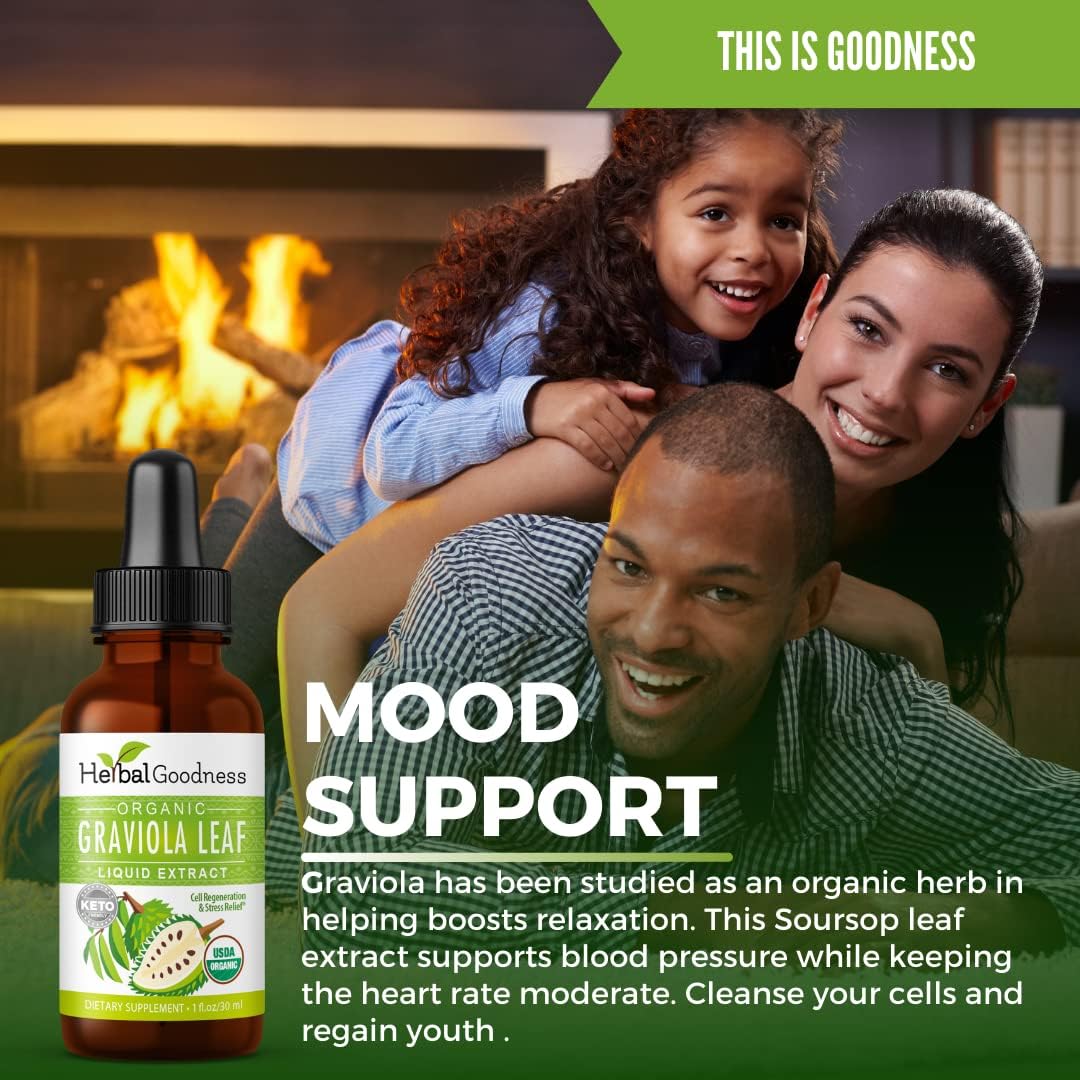 Graviola Soursop Leaf Extract Liquid - Cell Support & Regeneration, Immune Boost, Soursop Bitters (Guanabana) Leaves USDA Organic Kosher - 15x Strength - 1oz Herbal Goodness : Health & Household