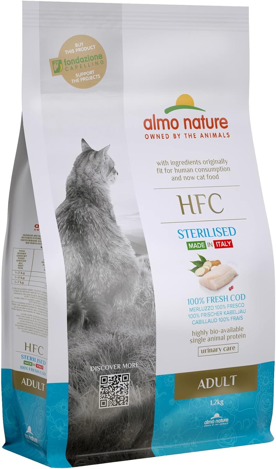 almo nature HFC Adult Sterilized Cod- Complete Dry Cat Food for Adult Neuteured Cats with 100% HFC Fresh Cod- 1,2 Kg Bag?70690