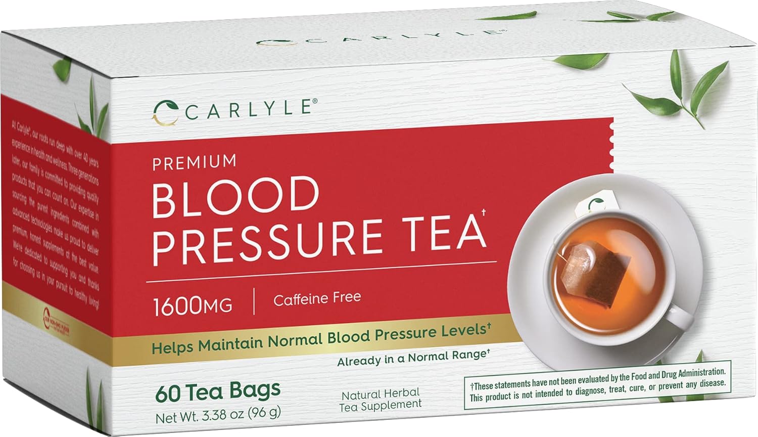 Carlyle Blood Pressure Tea Bags | 60 Count | With Hibiscus Flower | Vegetarian, Non-Gmo & Gluten Free, Herbal Tea Supplement