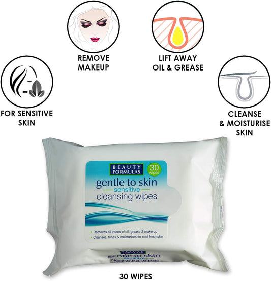 Beauty Formulas Gentle To Skin Sensitive Cleansing Wipes 30'S