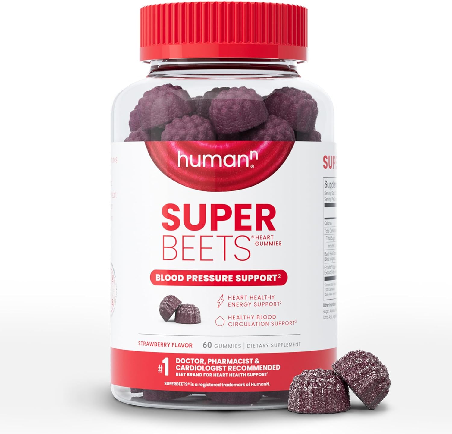 Humann Superbeets Strawberry Heart Gummies - Beetroot & Grape Seed Extract, 60 Count