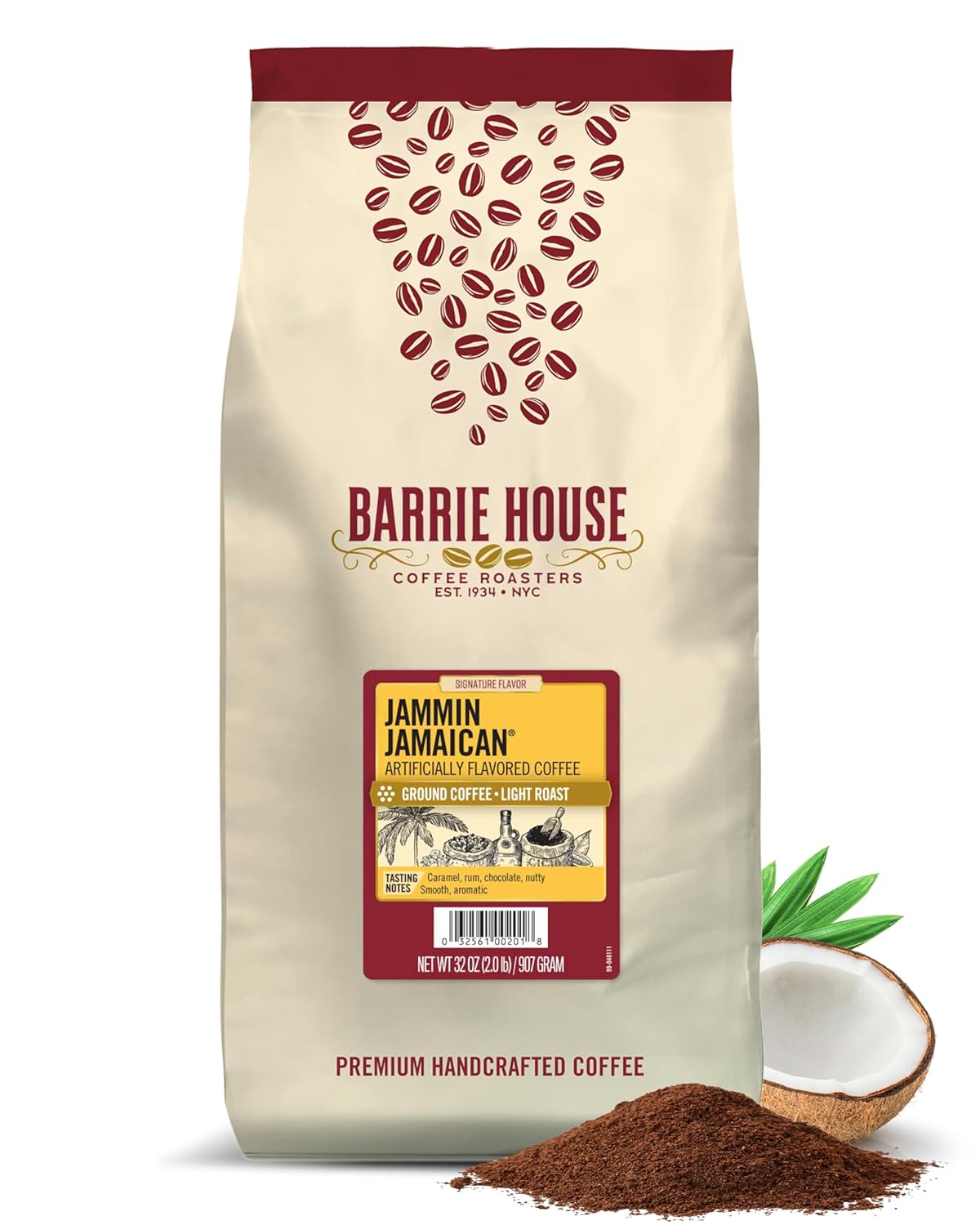 Barrie House Jammin Jamaican Flavored Ground Coffee, 2 Lb Bag | 2 Lb Bag | 100% Arabica Coffee Beans | Artificially Flavored