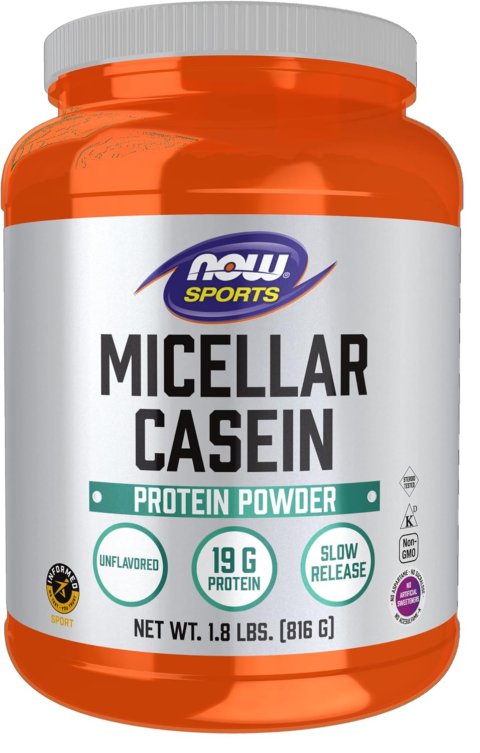 Now Sports Nutrition, Micellar Casein 19 G, Slow Release, Unavored Powder, 1.8-
