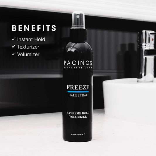 Pacinos Freeze Hair Spray - Extra Hold Texture Spray For All Hair Type - Professional Hair Setting & Finishing Spray For Maximum Volume