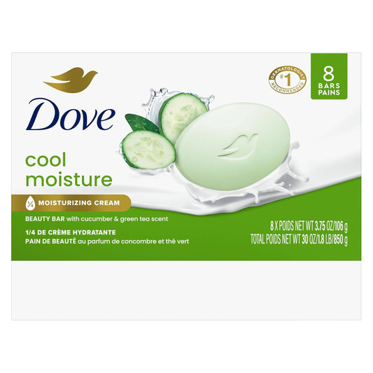 Dove Beauty Bar Soap Original 8 Count For Soft, Smooth Skin, With 1/4 Moisturizing Cream 3.75 Oz