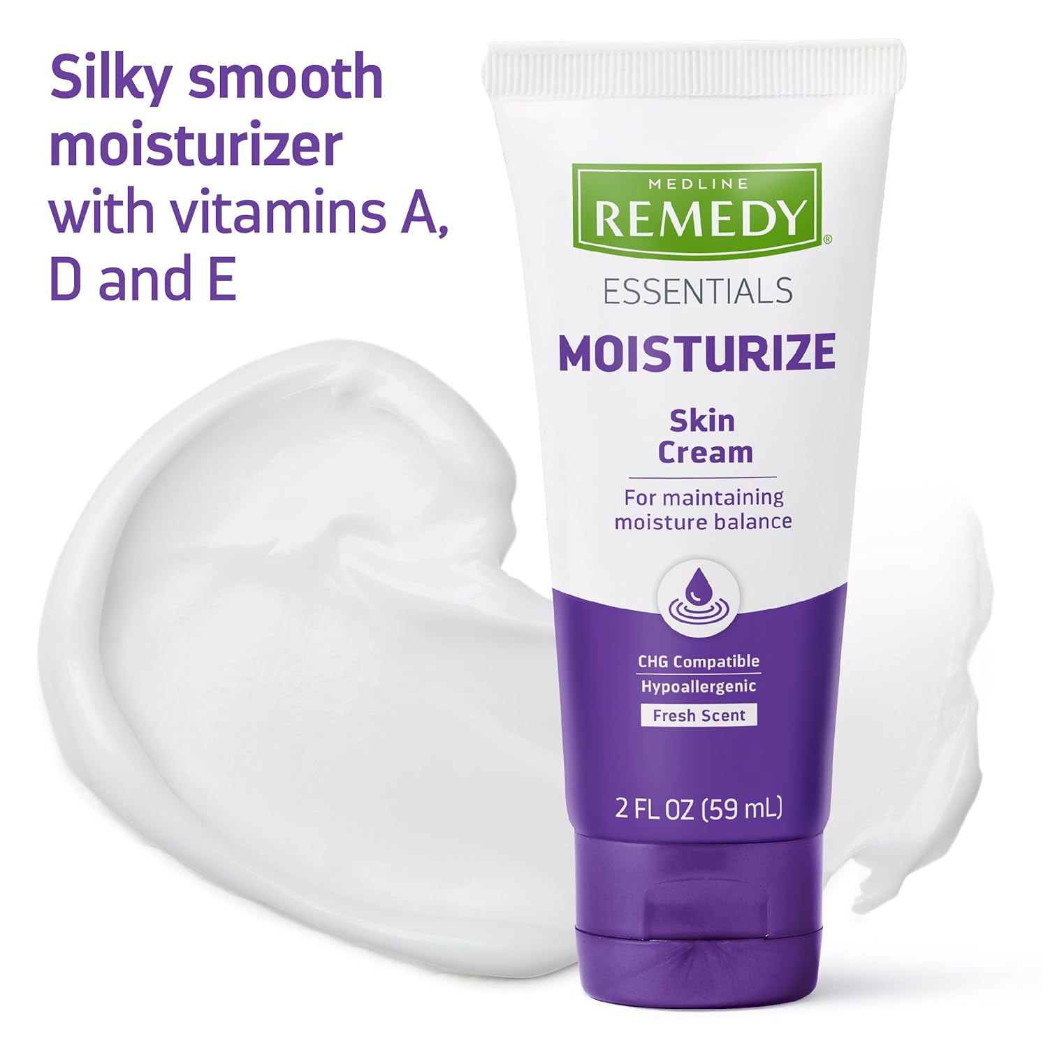 Medline Remedy Essentials Skin Cream (2 oz Tube), 12 Count, Fresh Scent, Moisturizer, Hydrating, Dry Skin Care, Aloe, Vitamins A, D & E, Dimethicone, Hypoallergenic, Body Lotion, Men, Women, Elderly