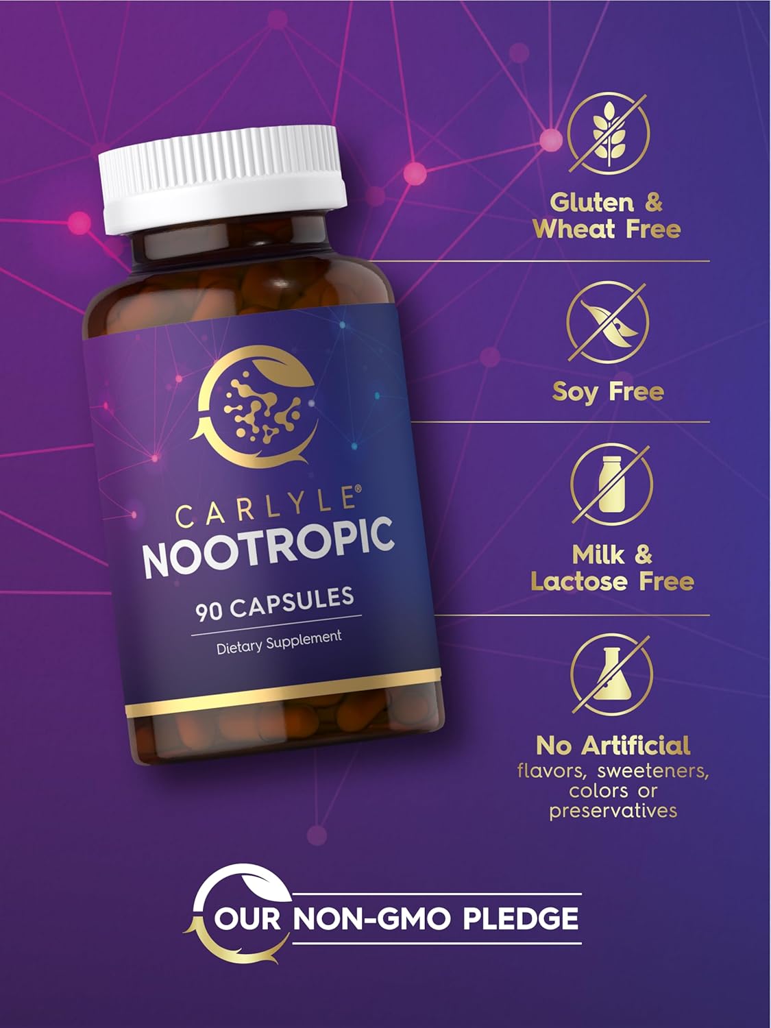 Carlyle Nootropic Supplement | 90 Capsules | with B12, Guarana & More | Non-GMO & Gluten Free : Health & Household