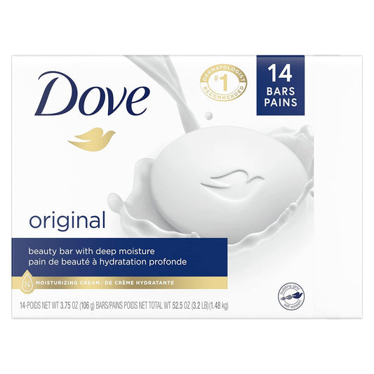 Dove Beauty Bar Gentle Skin Cleanser Moisturizing For Gentle Soft Skin Care Original Made With 1/4 Moisturizing Cream 3.75 Oz, 14 Bars