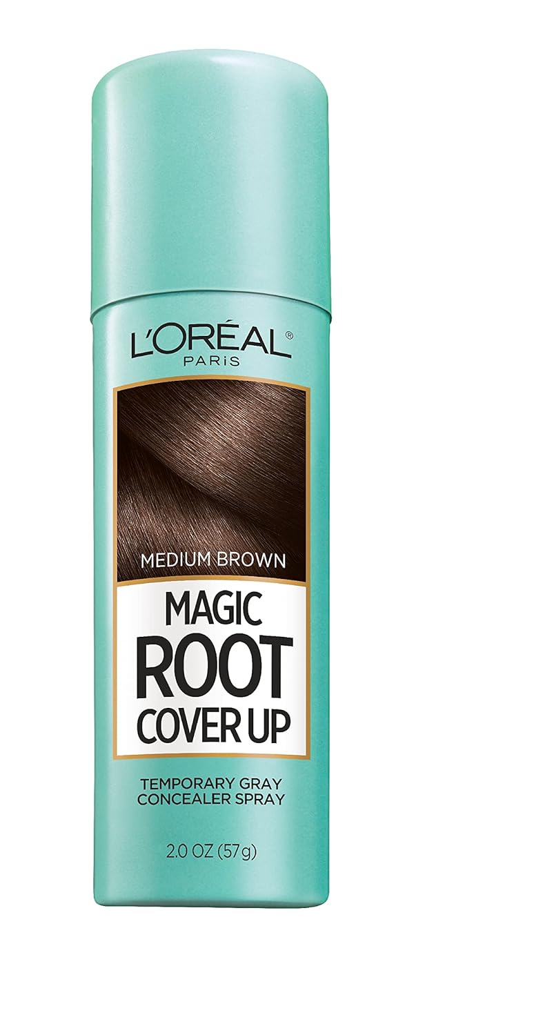 L'Oreal Paris Root Cover Up Temporary Gray Concealer Spray, Hair Color Spray With Filling & Thickening Coverage, Medium Brown, Packaging May Vary