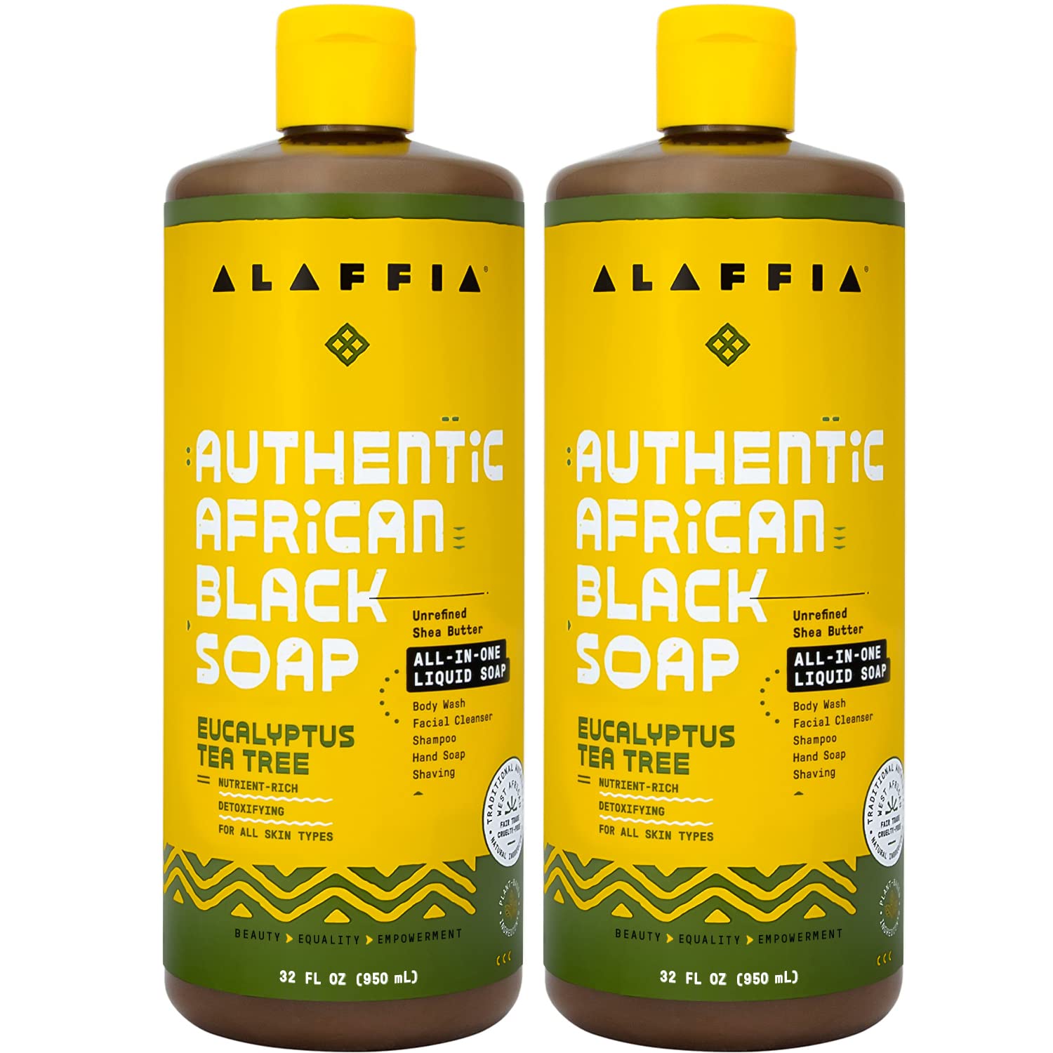 Alaffia Authentic African Black Soap, Tangerine Citrus (32 Oz) + Eucalyptus Tea Tree (2 Oz) – All-In-One Moisturizing Cleanser For Face, Hands, Body & Hair