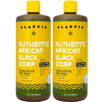 Alaffia Authentic African Black Soap, Tangerine Citrus (32 Oz) + Eucalyptus Tea Tree (2 Oz) – All-In-One Moisturizing Cleanser For Face, Hands, Body & Hair