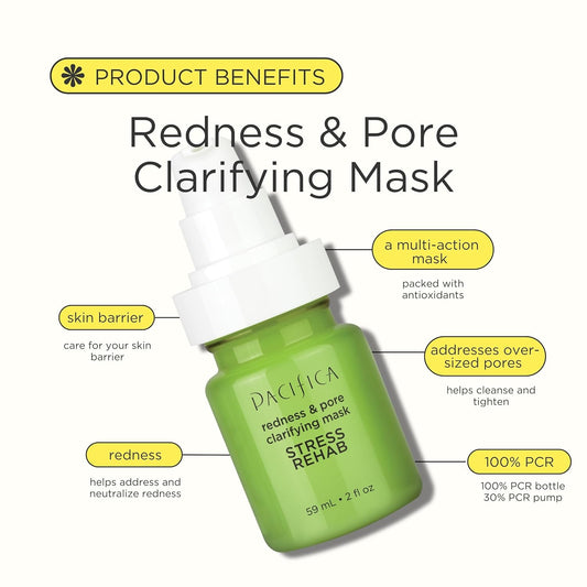 Pacifica Beauty Stress Rehab Redness And Pore Clarifying Mask, Skincare, Niacinamide, Zinc, Caffeine, Matcha, Pore Minimizer, Reduce Redness, For Oily And Combination Skin, Vegan, 2 Fl Oz (1 Count)