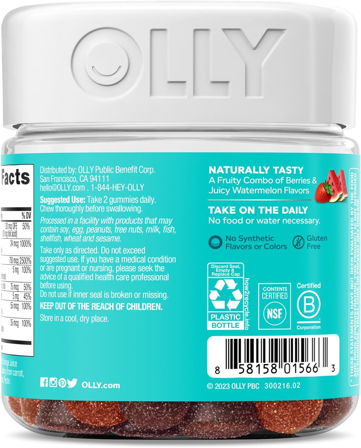 OLLY Teen Girl Multi Gummy, Healthy Skin and Immune Support, 15 Essential Vitamins, Biotin, Zinc, Calcium, Chewable Multivitamin, Berry Melon, 35 Day Supply - 70 Count : Health & Household
