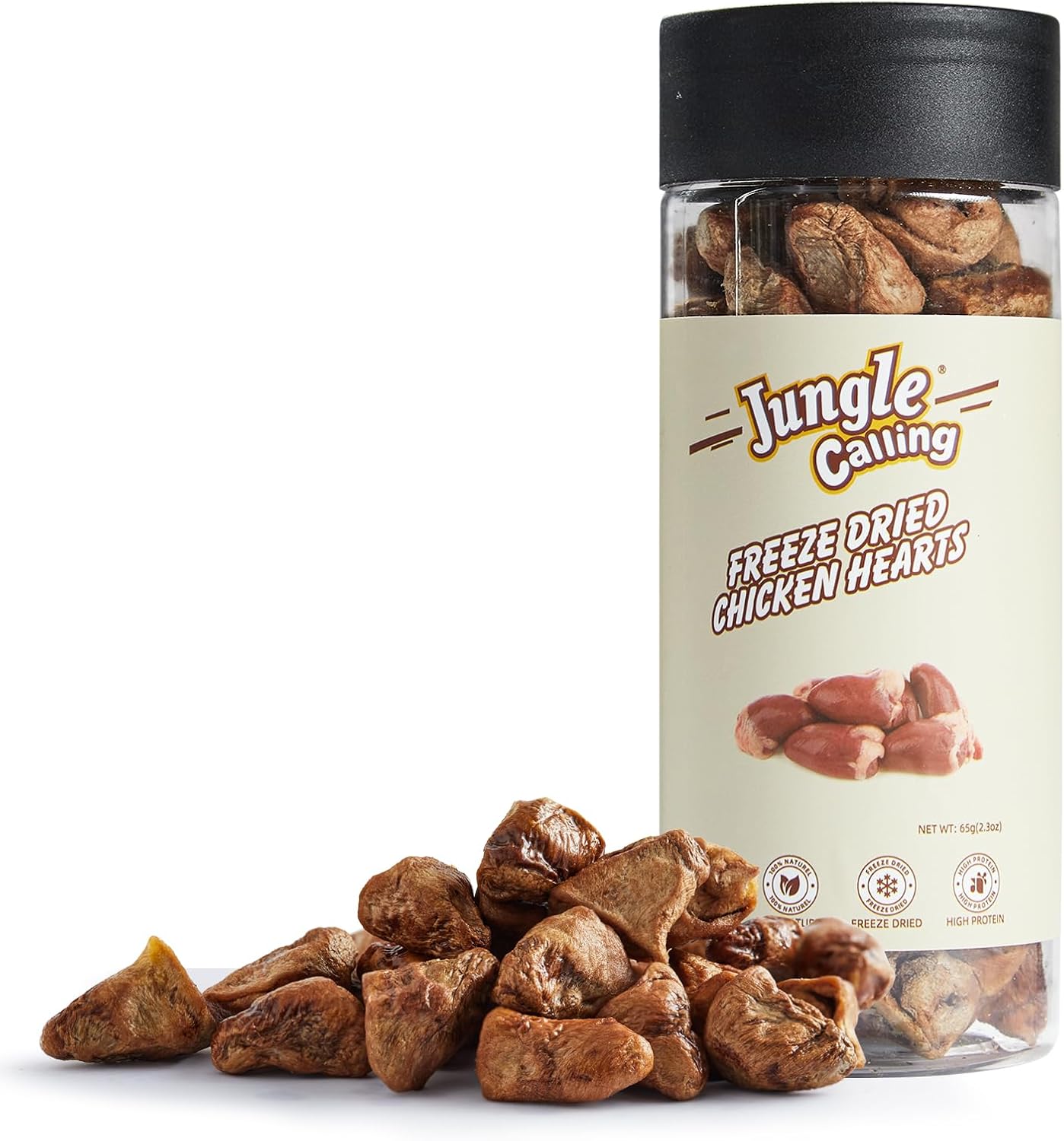 Jungle Calling Freeze Dried Cat Treats & Dog Snacks, Freeze Dried Raw Single Ingredient Chicken Hearts For Dogs & Cats, High Protein Pet Training Treats (Chicken Hearts, 2.3 Oz)