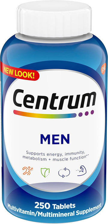 Centrum Multivitamin For Men, Multivitamin/Multimineral Supplement With Vitamin D3, B Vitamins And Antioxidants, Gluten Free, Non-Gmo Ingredients - 250 Count