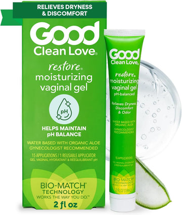Good Clean Love Restore Moisturizing Vaginal Gel, Ph-Balanced Vaginal Moisturizer, Water-Based Feminine Care With Aloe Vera & Lactic Acid, Reduces Dryness, Discomfort & Odor For Women, 2 Oz