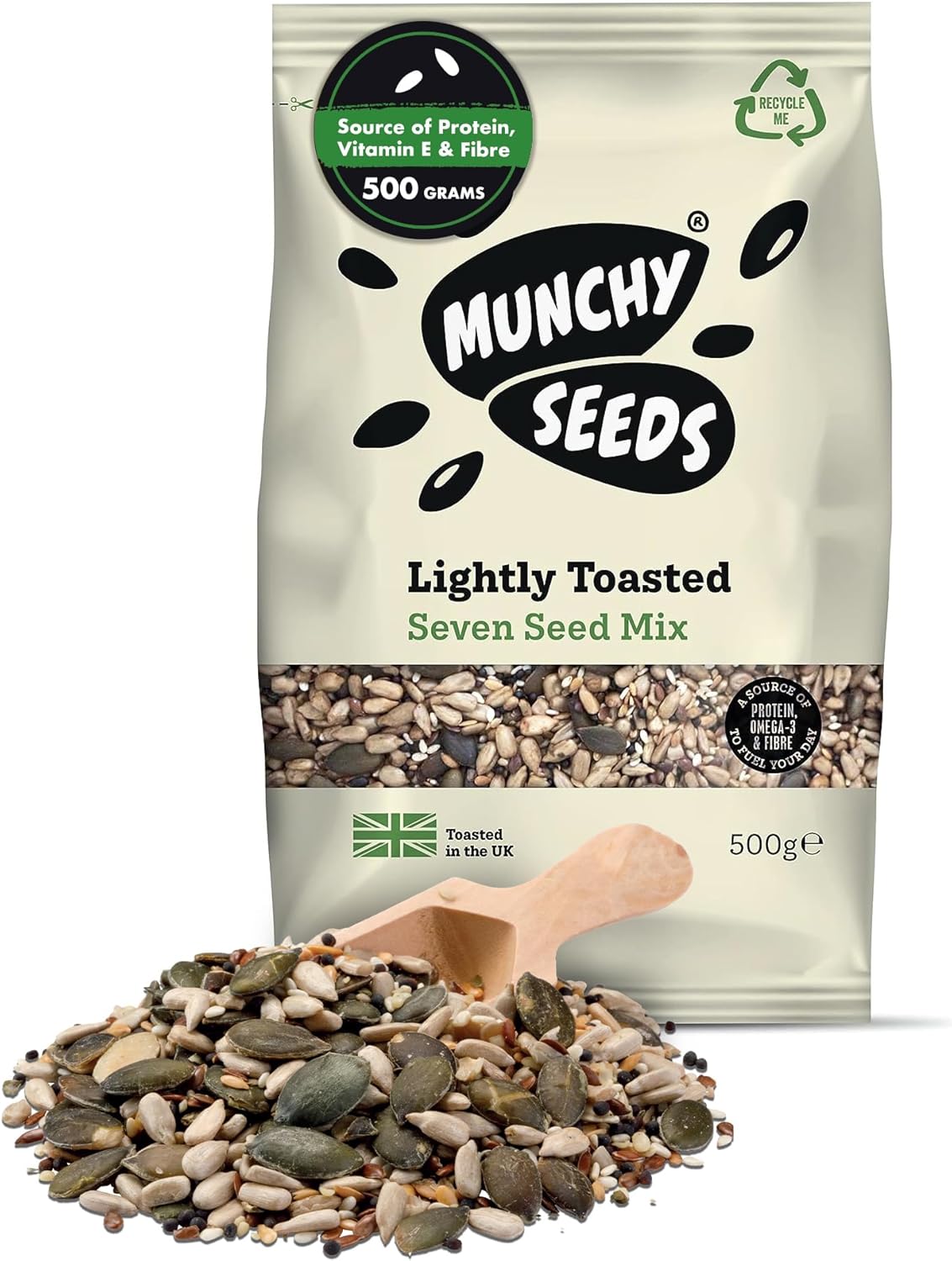 Munchy Seeds Lightly Toasted 7 Seed Mix, Pumpkin Seeds, Sunflower Seeds, Hemp, Chia, Rapeseed, Flaxseeds, Seeds For Baking, Breakfast Cereals & Granola, Mixed Seeds To Eat, Mixed Seeds For Eating 500G