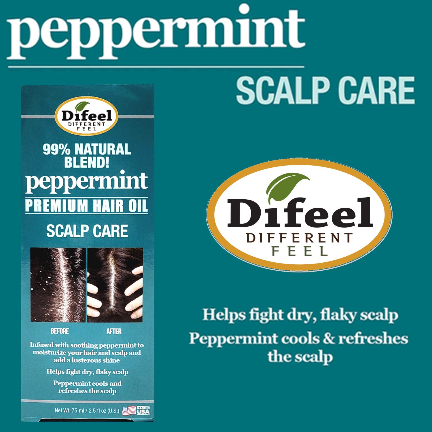 Difeel Peppermint Scalp Care Hair Oil 2.5 oz. : Beauty & Personal Care