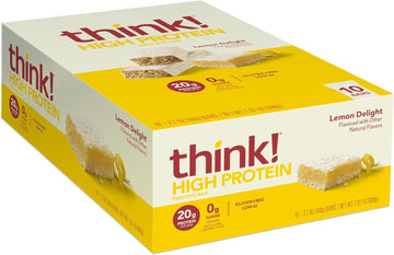 Think! Protein Bars, High Protein Snacks, Gluten Free, Kosher Friendly, Lemon Delight, Nutrition Bars, 2.1 Oz Per Bar, 10 Count (Packaging May Vary)