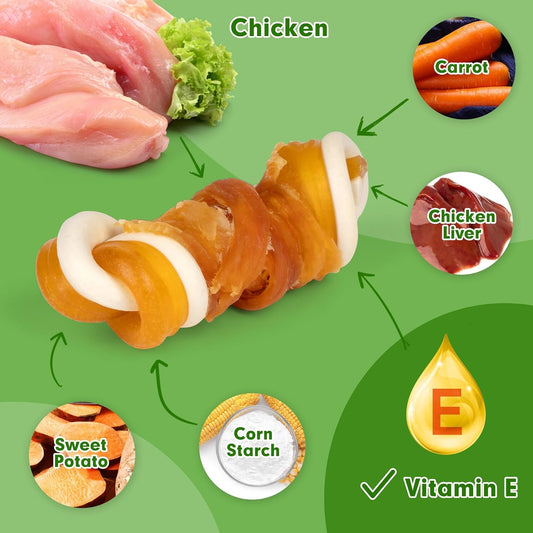 Mon2Sun 2.5" Rawhide Free Dog Treats With Mixed Vegetables, Chicken Wrapped Mini Knot Bones For Small Dogs, Healthy Dog Snakcs For Balanced Nutrition, 21.2Oz